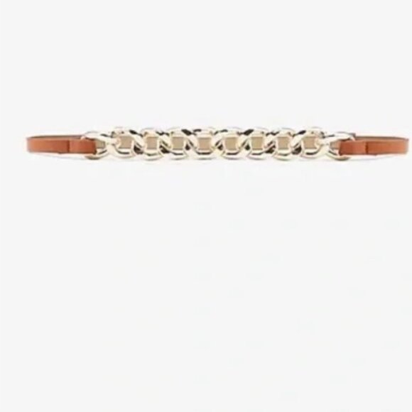 Express Skinny Chain Link Waist Belt Faux Leather Brown size M/L - Picture 8 of 8